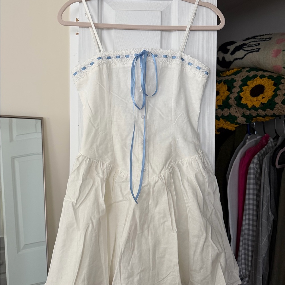 White Sundress with Blue Trim